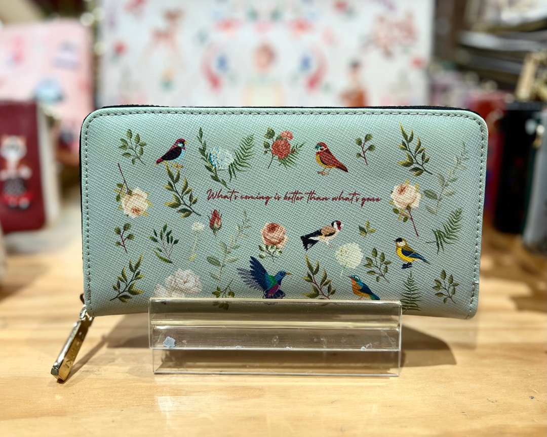 SHUKI 绿色小鸟印花钱包 Green Bird Print Wallet - 皮夹/钱包 - 真皮 