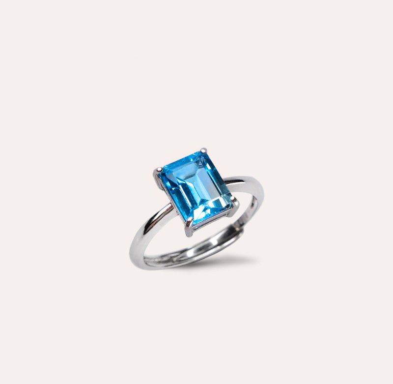 AND 托帕石 蓝色 长方 6*8mm 戒指 经典系列 Emerald 天然宝石 - 戒指 - 银 蓝色
