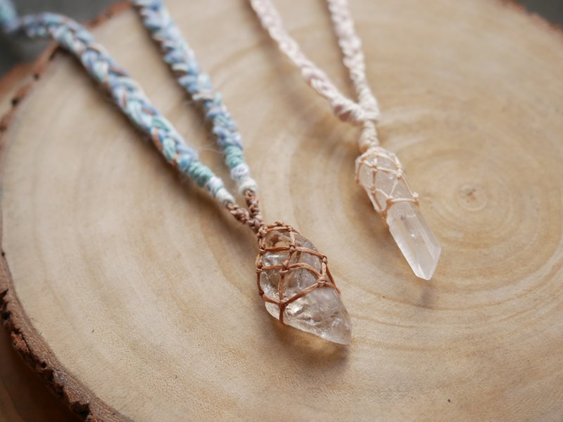 织轩~原矿 l 南美蜡线 l 手捻线 l 项链 l 固定长度 l 挑石订制款 - 项链 - 水晶 白色