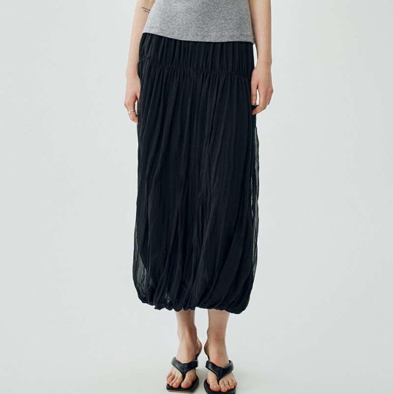 【网纱旋转褶皱】法式簡約/廓形立裁/花苞长裙 - 裙子 - 其他材质 黑色