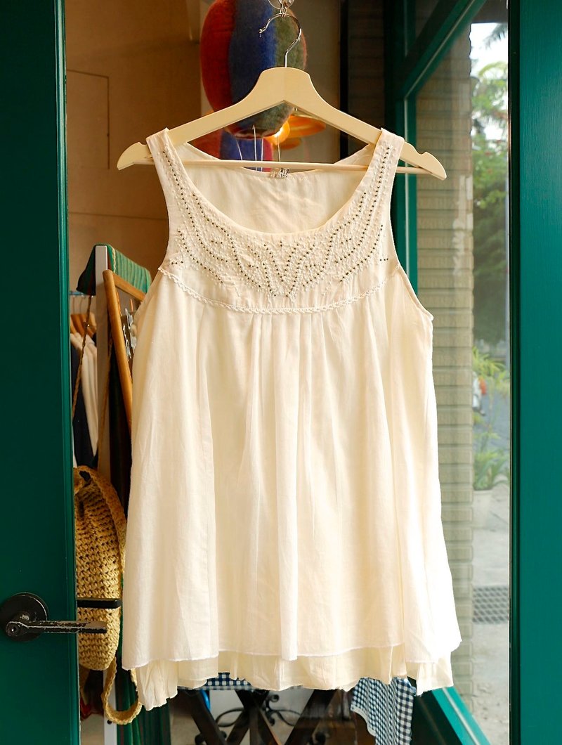 Purin select zakka 珠串双层背心裙/白（BJ1603018） - 女装背心 - 纸 白色