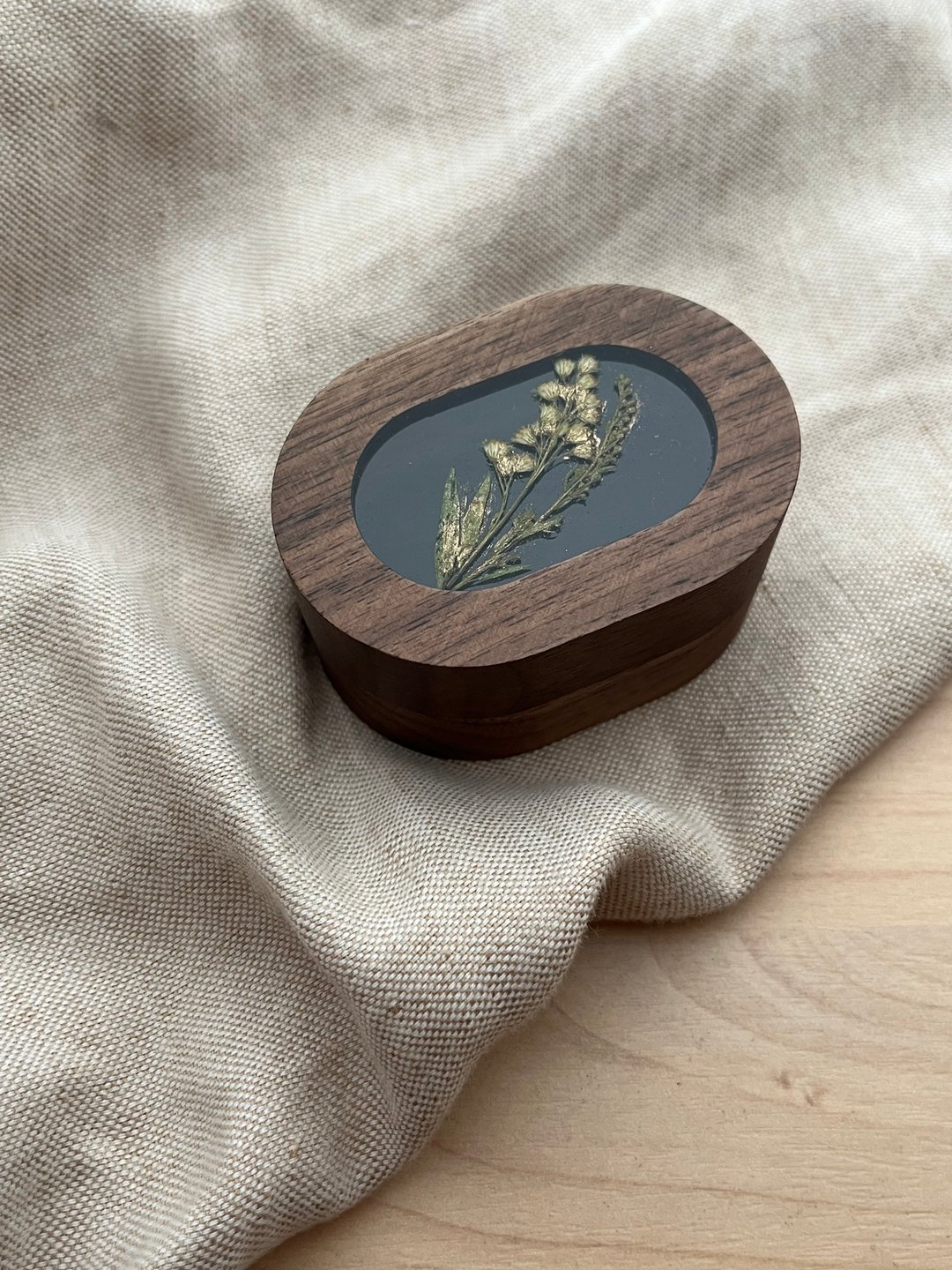 押花 戒指盒 介指盒 木盒 礼物盒 - 对戒 - 植物．花 咖啡色