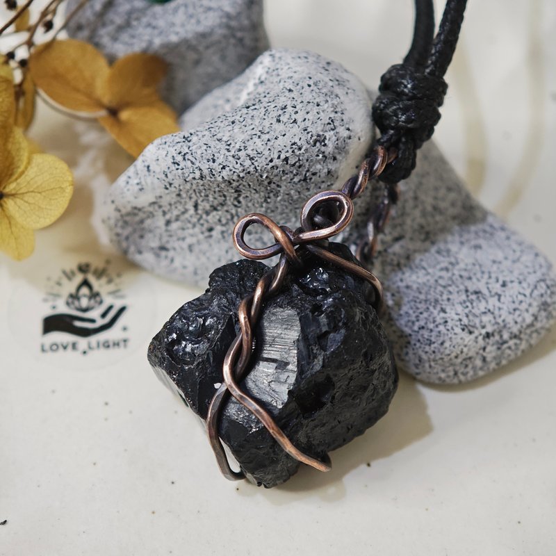 黑碧玺原矿 红铜项链 避邪 清除负能量 - 项链 - 铜/黄铜 黑色