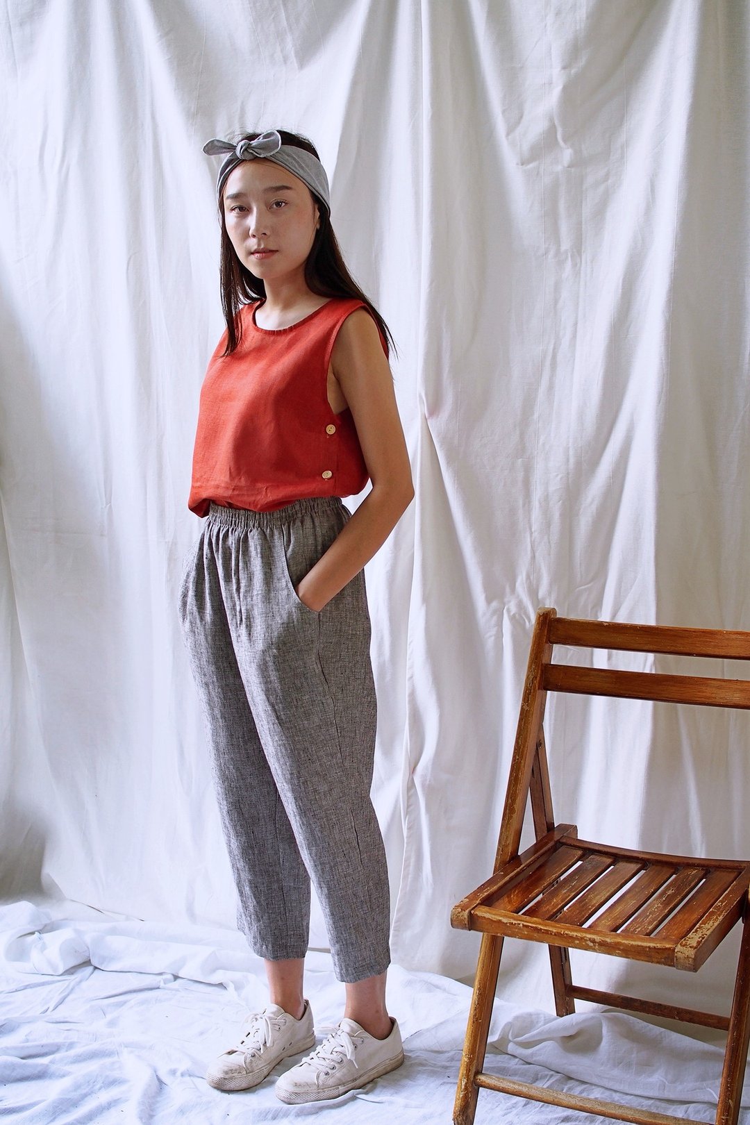 Linen Casual Pants - Gray - 女装长裤 - 棉 灰色