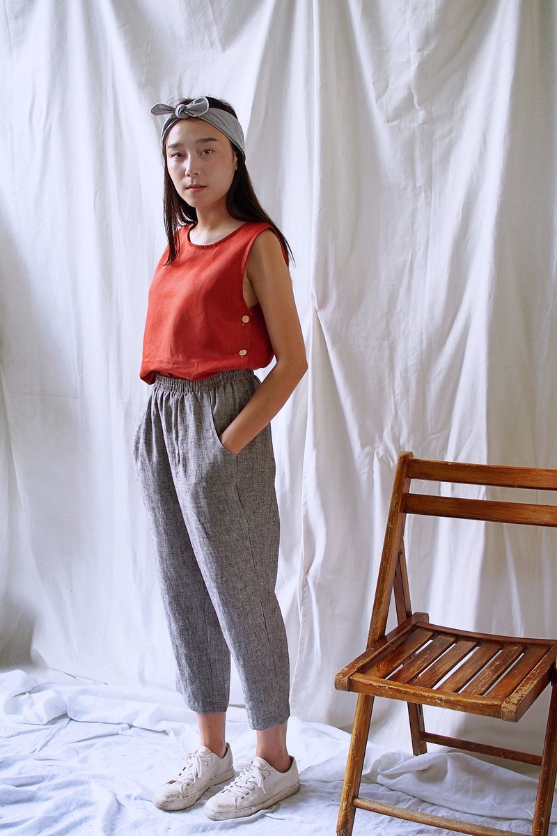 Linen Casual Pants - Gray - 女装长裤 - 棉 灰色
