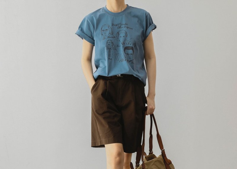 美式复古 少女插画图案印花 棉质短袖T恤 - 女装 T 恤 - 棉．麻 蓝色