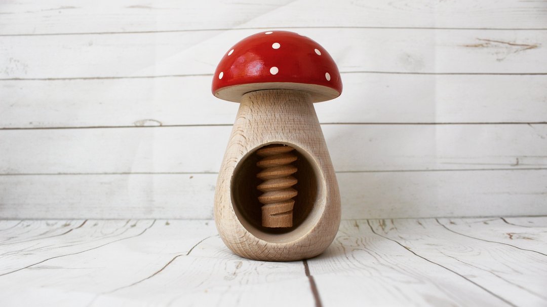 Montessori wooden toy, Wooden mushroom fly agaric, Natural learning toy - 玩具/玩偶 - 木头 金色