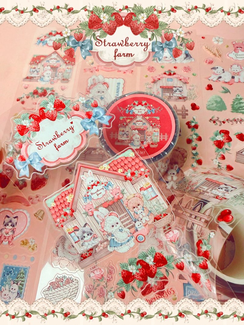 Cherish365【草莓农场】轧型 水晶油墨 白色油墨 PET 胶带 CHO839 - 纸胶带 - 防水材质 红色