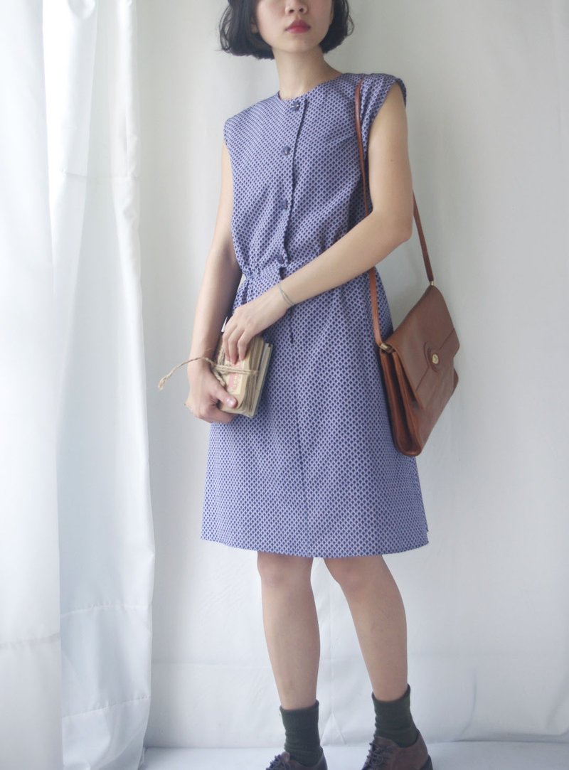 4.5studio-寻宝古着-紫色地砖印花复古无袖缩腰洋装 - 洋装/连衣裙 - 聚酯纤维 紫色