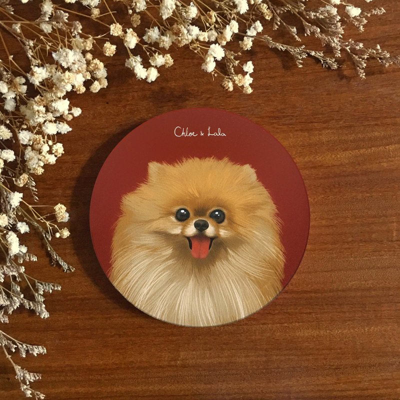 汪喵陶瓷吸水杯垫 - 棕色博美 - 杯垫 - 陶 红色