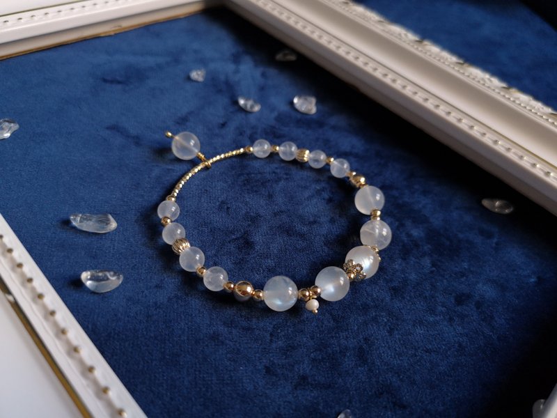 奶油月光石x珍珠手链(14K包金)(偏白光) - 一物一图 - 手链/手环 - 水晶 白色
