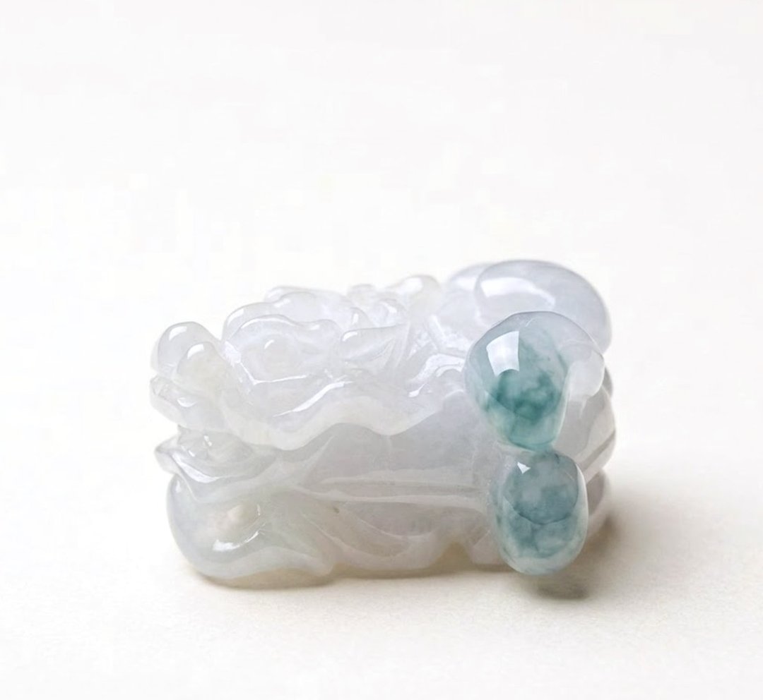 【吉祥·长寿】冰种飘蓝花翡翠龙龟 | 天然缅甸玉A货翡翠 | 送礼 - 摆饰 - 玉石 透明