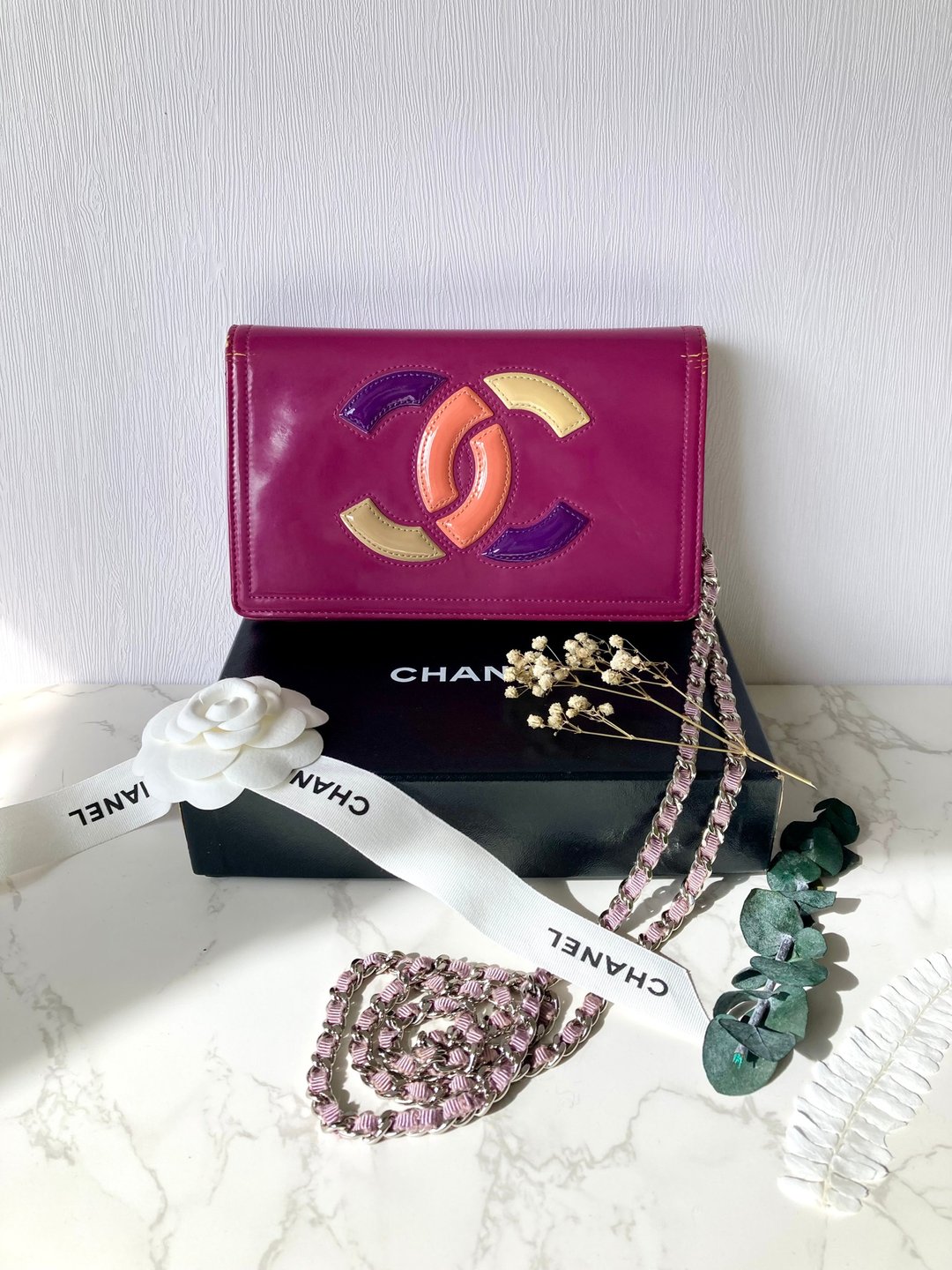 【附尘袋】稀有中古二手Chanel皮革链条钱包手袋肩背侧背斜单肩 - 侧背包/斜挎包 - 真皮 紫色