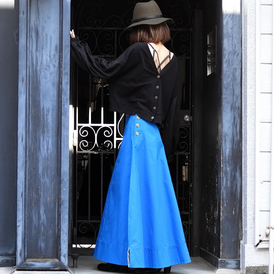 Royal blue maxi length tent line skirt - 裙子 - 棉．麻 蓝色