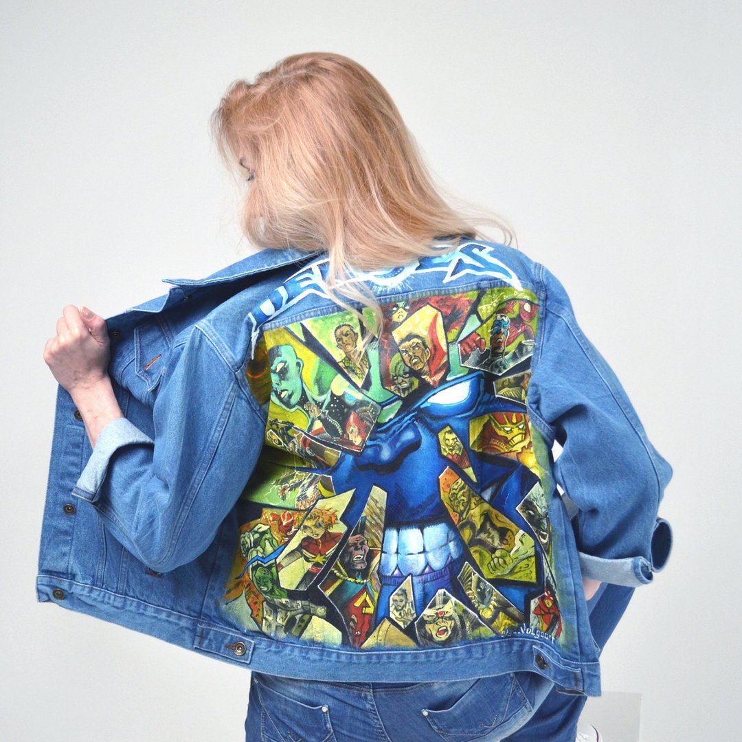 中性牛仔夹克。 牛仔夹克手工制作。 定制服装。 - 女装休闲/机能外套 - 棉 蓝色
