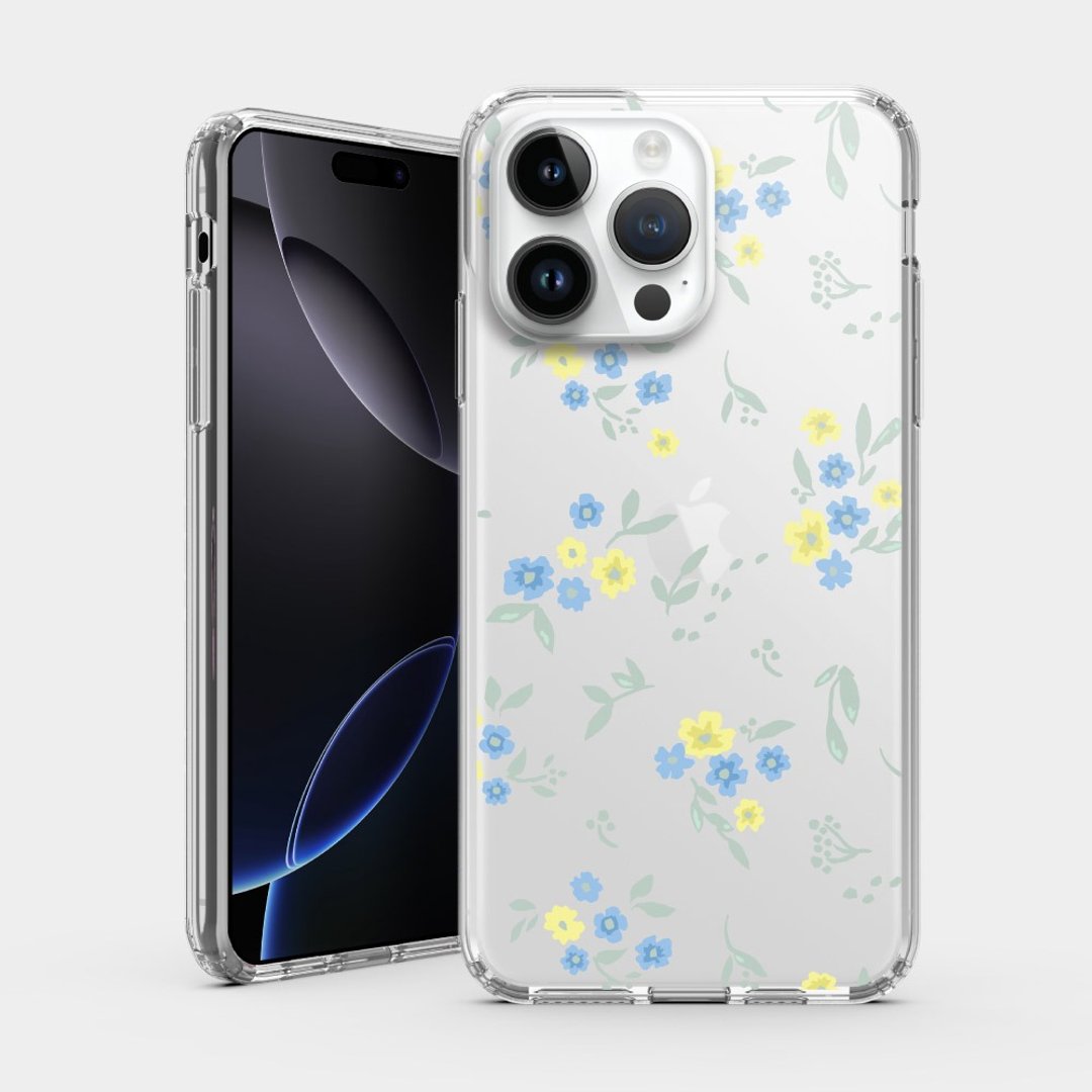蓝黄小花 IPHONE i16 i15 i14 i13 i12保护壳 透明手机壳 PS272 - 手机壳/手机套 - 塑料 黄色