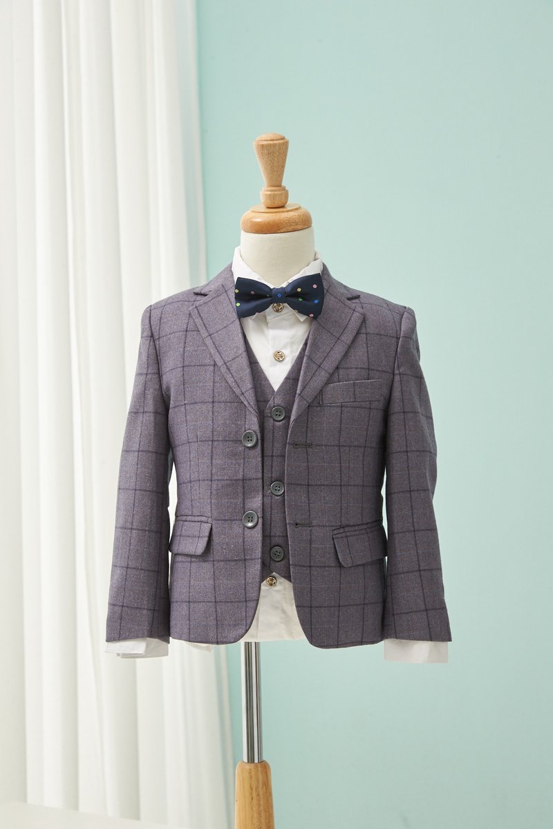 HAO.HAO kids 层次格纹西装-灰格纹(三件组) - 童装礼服/连衣裙 - 其他材质 灰色