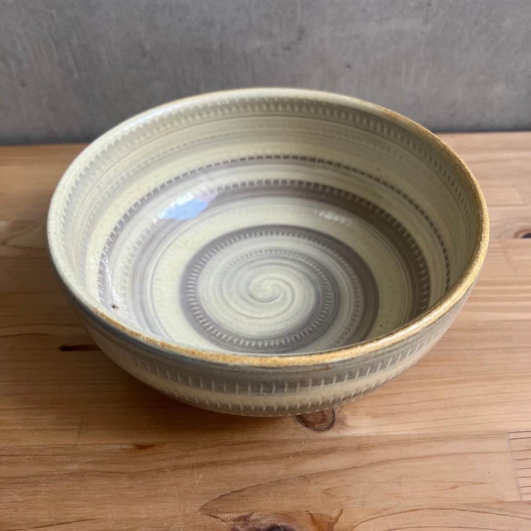 小石原烧 翁明窑元 碗大 涡卷 光泽 17cm 陶瓷 和式餐具 碗 飞刨 - 碗 - 陶 灰色
