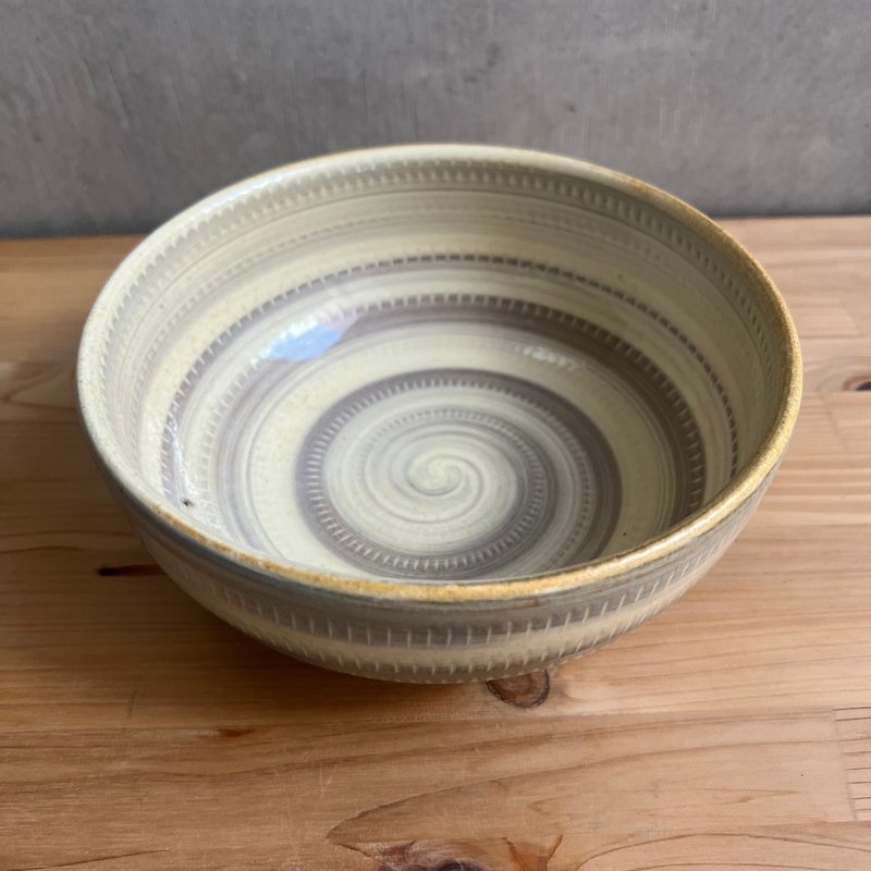 小石原烧 翁明窑元 碗大 涡卷 光泽 17cm 陶瓷 和式餐具 碗 飞刨 - 碗 - 陶 灰色