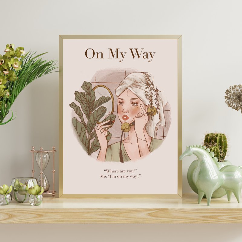 Luluise【On My Way我已经在路上了】A3/A4海报 水彩纸(不含相框 - 海报/装饰画/版画 - 纸 粉红色