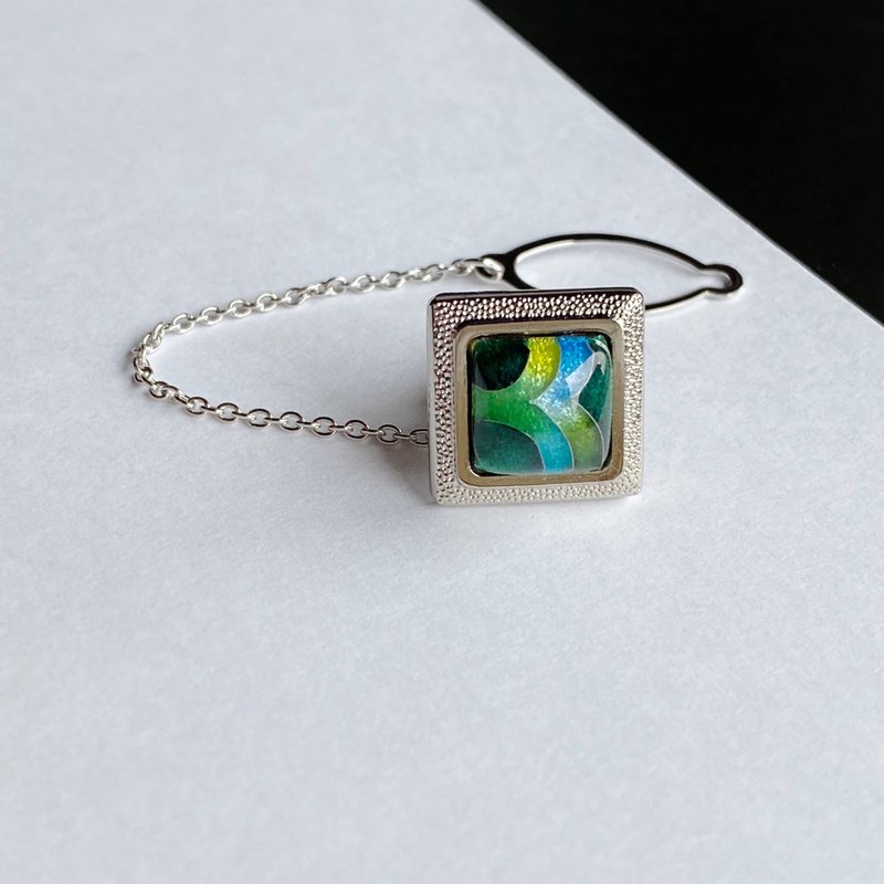 Feather [Emerald] Cloisonne Tie Tack Lapel Pin Pure Silver Wired Cloisonne - 领带/领带夹 - 其他材质 绿色