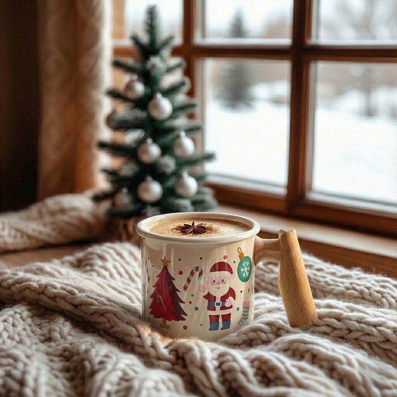 木柄珐琅杯 400ml - 暖冬圣诞珐琅杯 - 其他杯子 - 珐琅 白色