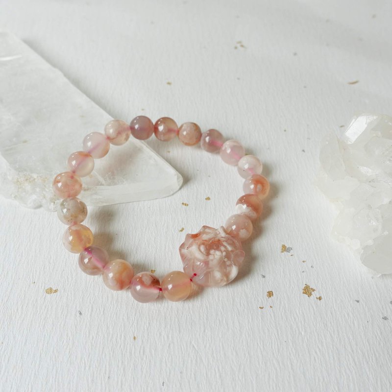 天然樱花玛瑙X牡丹花 【增强妇科9mm】 - 手链/手环 - 水晶 粉红色