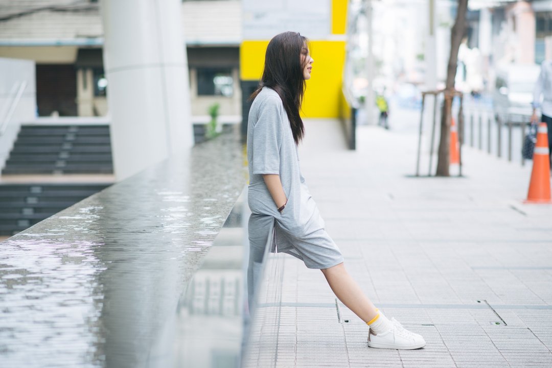 French Terry Cotton Dress - 洋装/连衣裙 - 棉 灰色