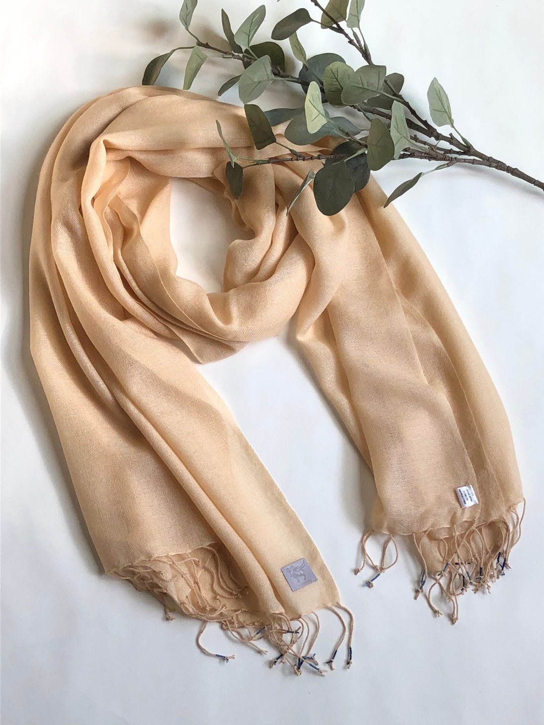 Pashmina gauze hand woven shawl - 丝巾 - 羊毛 卡其色