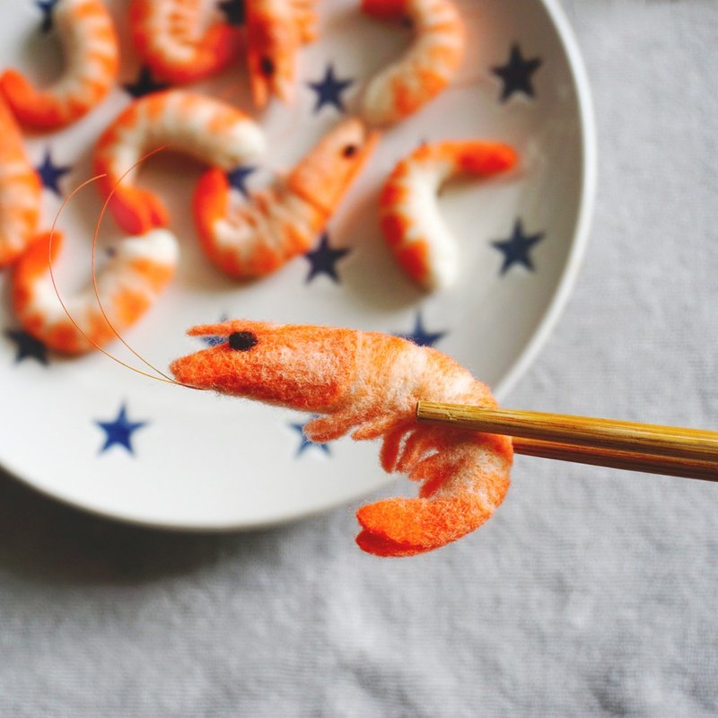 羊毛毡仿真虾干(全虾) 冰箱贴 别针 摆饰 挂饰 发夹 创意搞笑礼 - 徽章/别针 - 羊毛 红色