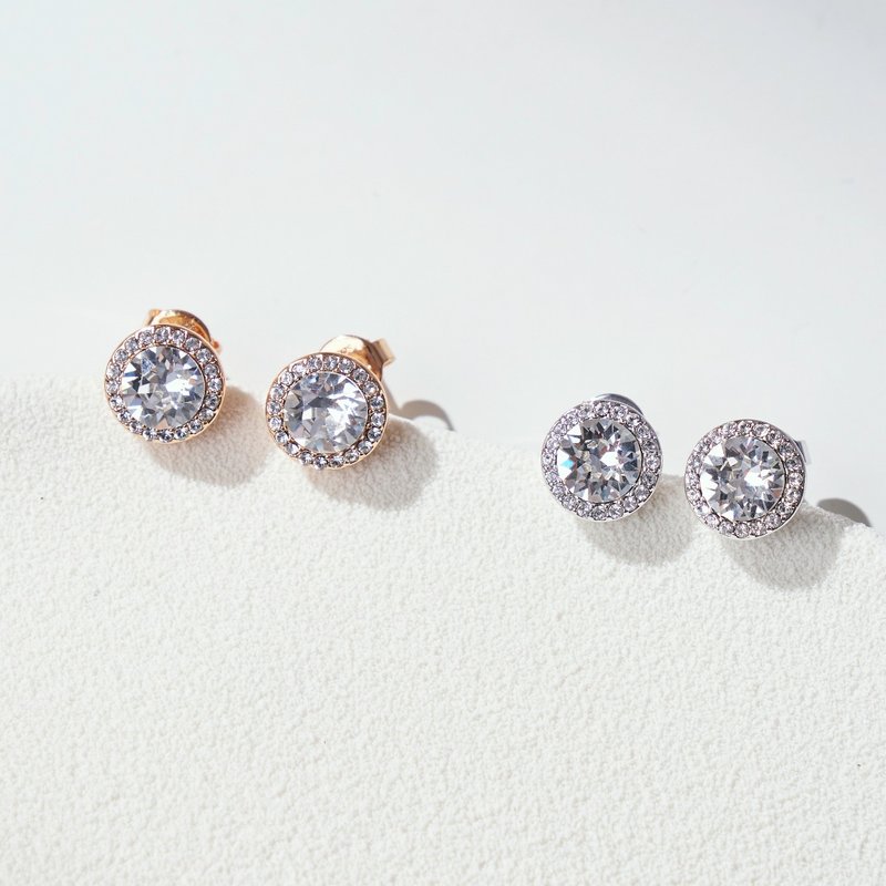 圆形微奢晶钻耳环 (光透共两色) - 耳环/耳夹 - 铜/黄铜 