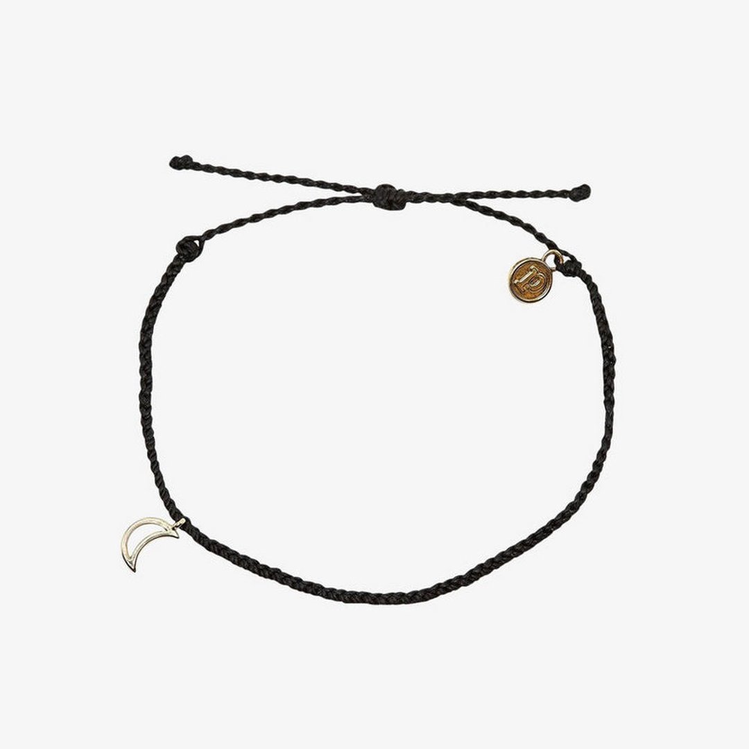 Pura Vida 美国手工 Crescent 金色新月 黑色脚链 - 手链/手环 - 棉．麻 黑色