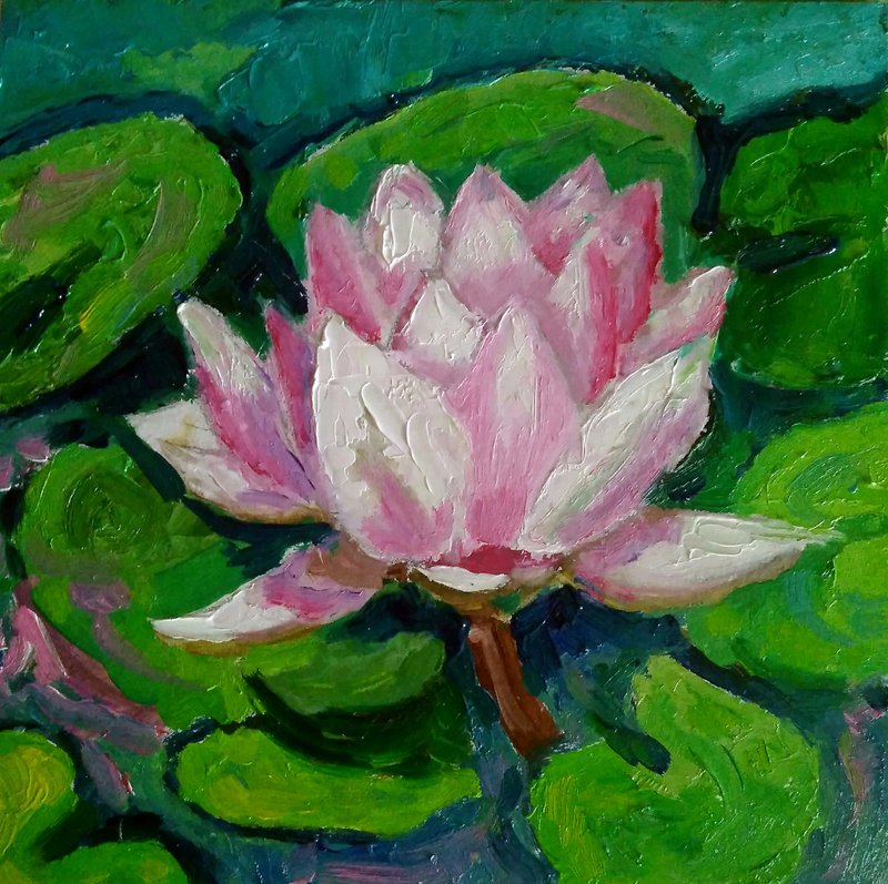Lotus Flower Oil Painting, Water Lily Artwork, Small Floral Wall Art, Flower Art - 海报/装饰画/版画 - 其他材质 多色