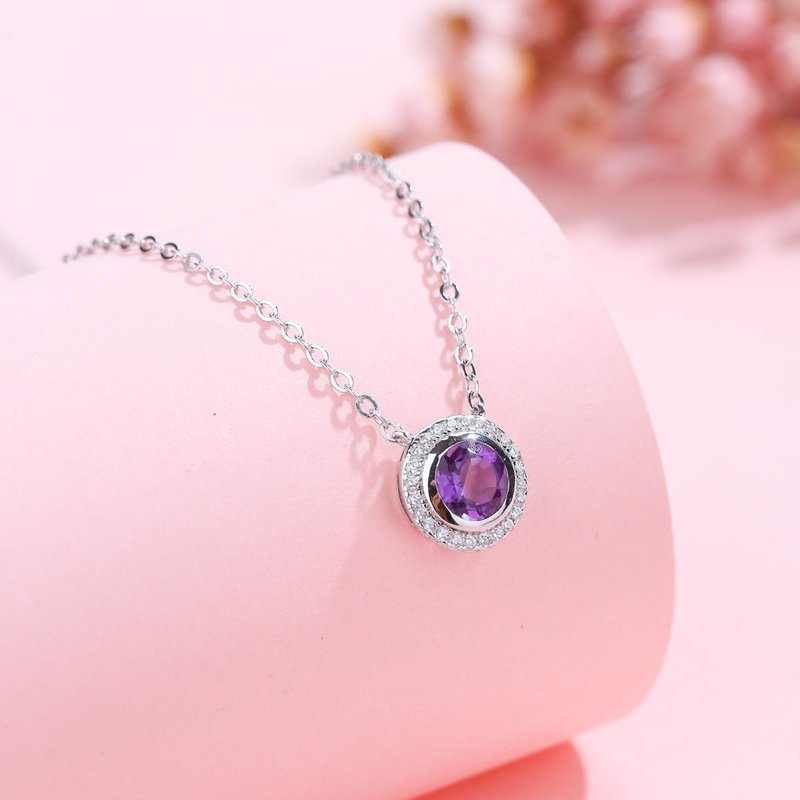 紫水晶925纯银精镀亮泽白金项链 - 项链 - 宝石 紫色