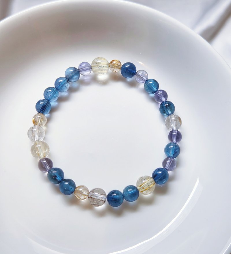 Sharlie/魔鬼海蓝宝 金发晶 堇青石/事业开运 思绪清晰 水晶手链 - 手链/手环 - 宝石 蓝色