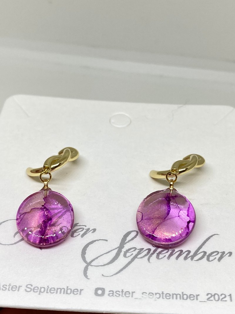 酒精墨水画耳环 - 粉红 - 耳环/耳夹 - 树脂 粉红色