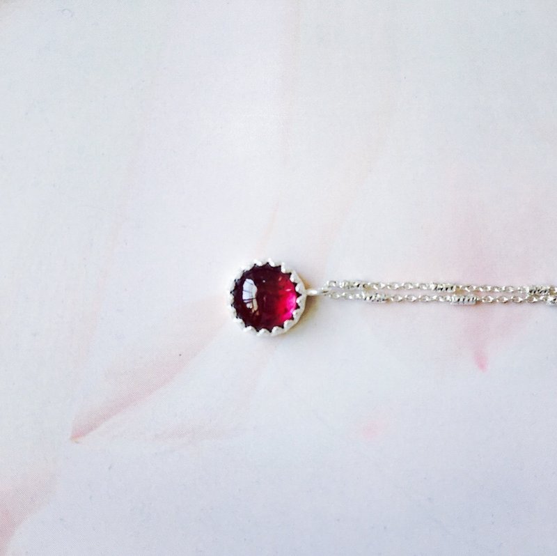 925纯银 微醺酒红【 红石榴项链 】 - 项链 - 半宝石 粉红色