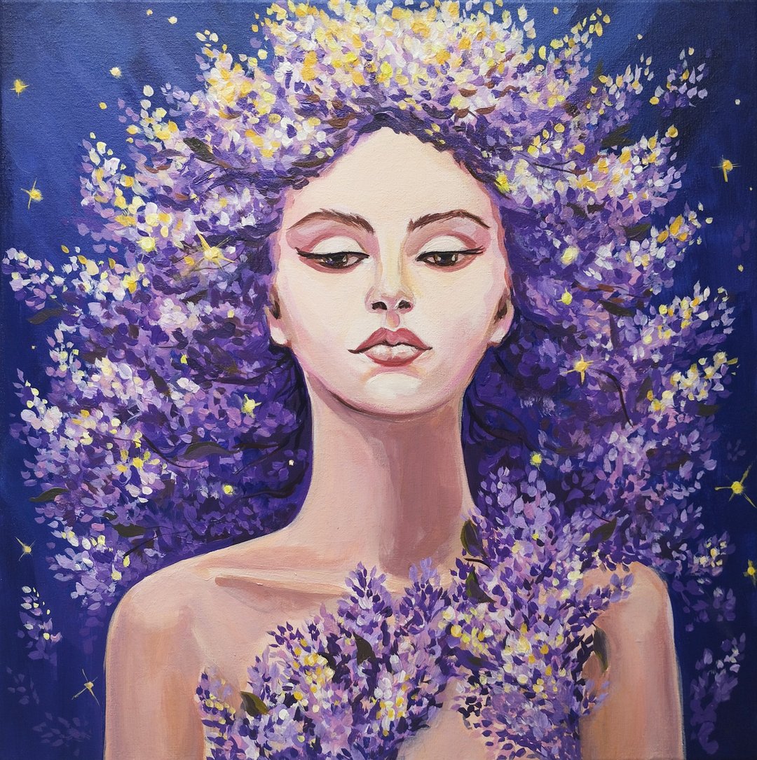 丁香花画与花朵春天图像丁香压克力画布原创艺术 - 墙贴/壁贴 - 其他材质 蓝色