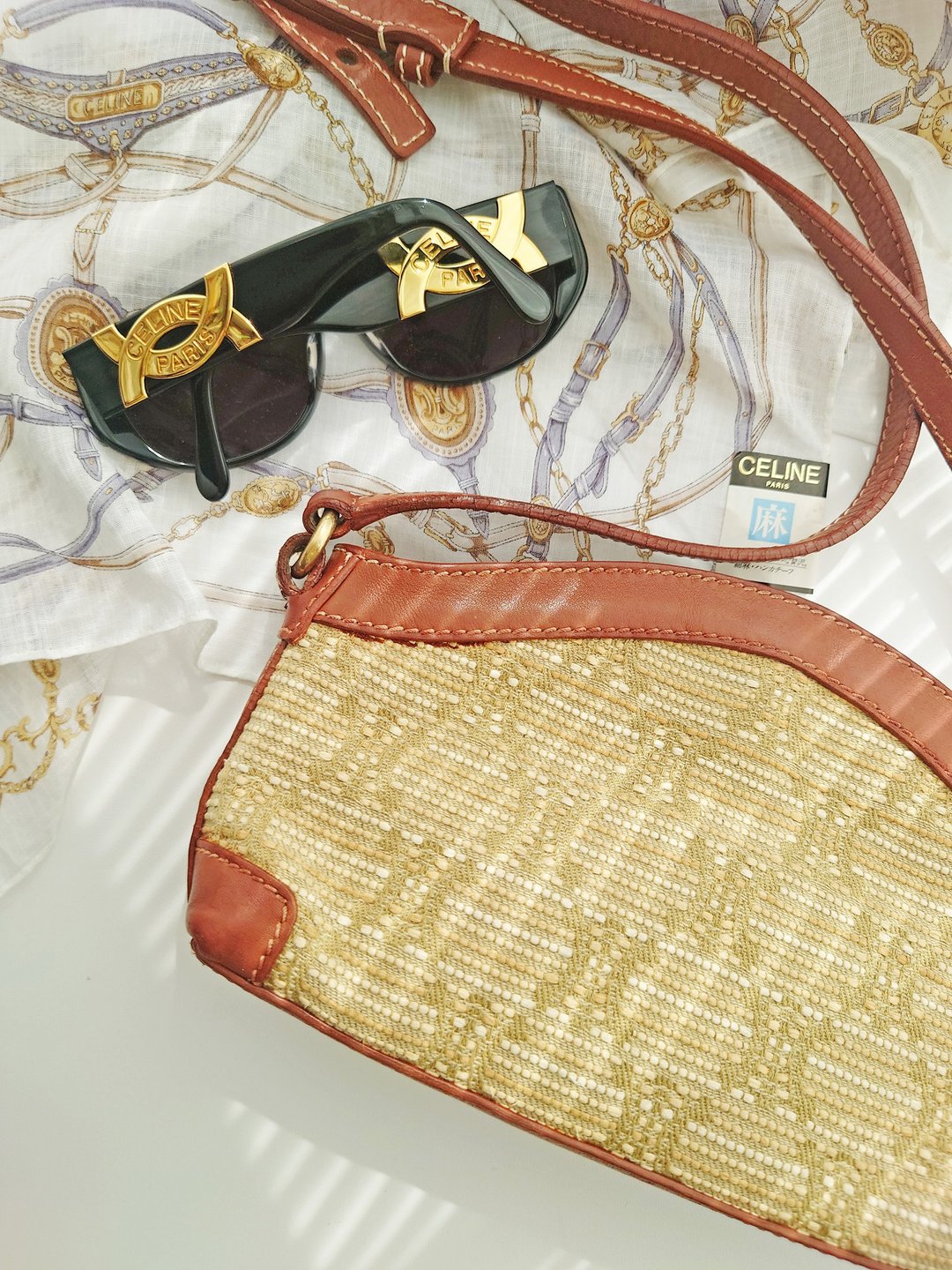 中古包 CELINE 凯旋门藤包草编包编织包单肩包斜背包斜挎包侧背包 - 侧背包/斜挎包 - 植物．花 卡其色