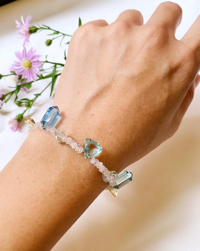 魔法矿石手链_月光石_铅笔切面石英石_三角形切面绿水晶_黄水晶 - 手链/手环 - 半宝石 多色