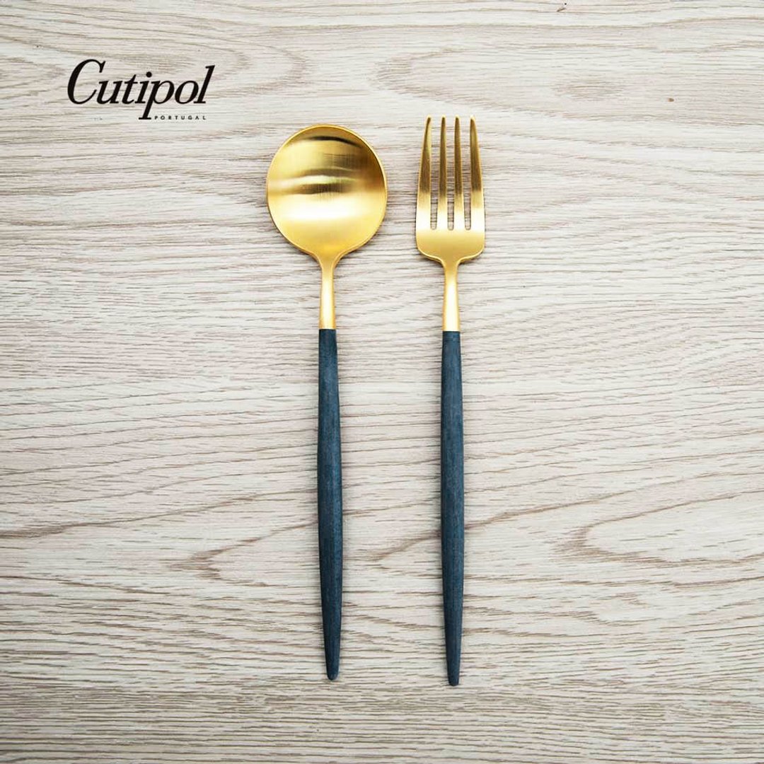 葡萄牙 Cutipol | GOA /  蓝金 点心叉匙 二件组 - 餐刀/叉/匙组合 - 不锈钢 蓝色