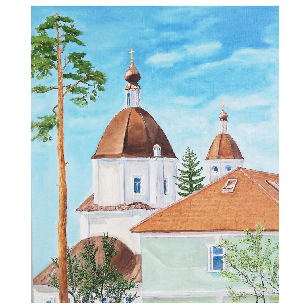 Church Painting Autumn Landscape Original Art House Oil Painting Canvas Wall Art - 海报/装饰画/版画 - 棉．麻 多色