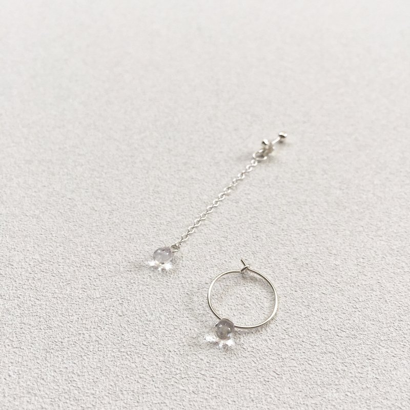 雨。不对称纯银耳环 - 耳环/耳夹 - 纯银 透明