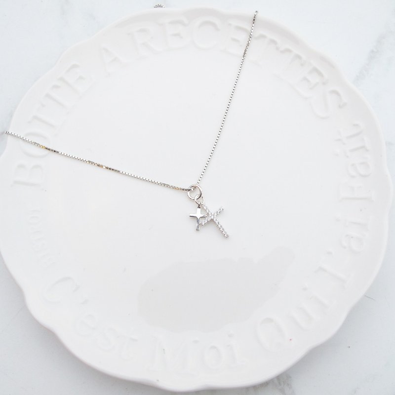 【美钻银饰】满钻双十字架 | 925纯银项链 锁骨链 | 大员囡仔 - 项链 - 纯银 银色