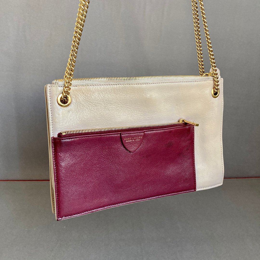 Marc Jacobs 意大利 酒红 奶白色 真皮 金属背带 古董包 vintage - 侧背包/斜挎包 - 真皮 红色