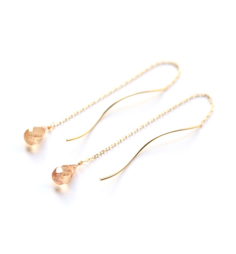 12月誕生石 K10一粒シャンパンカラージルコン (ブリオレットカット) アメリカンピアス~MONTBRETIA~ - 耳环/耳夹 - 宝石 橘色