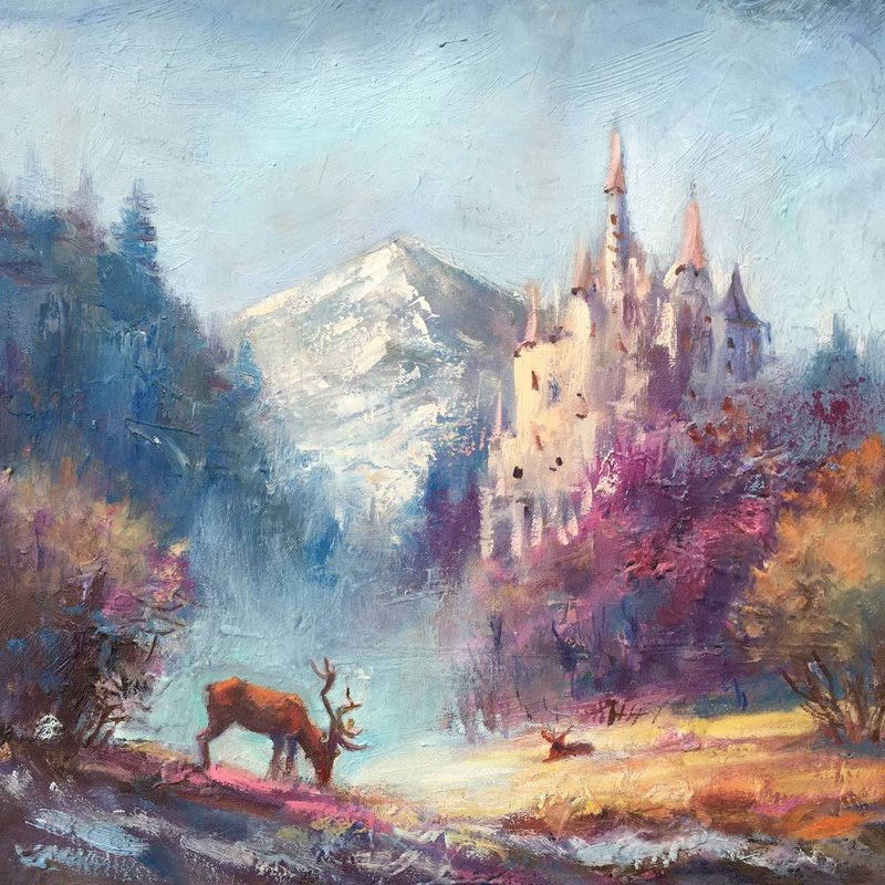 风景画 鹿城堡 童话 原创艺术 林地艺术 Fairycore - 墙贴/壁贴 - 其他材质 蓝色