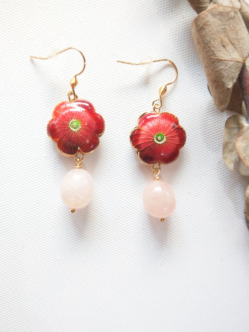 冬至-九九消寒图(红)耳坠子 - 耳环/耳夹 - 珐琅 红色