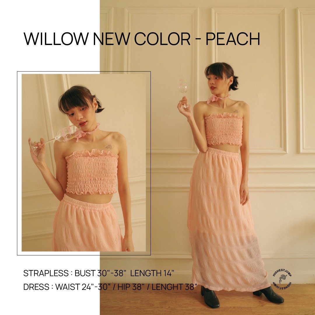Willow set strapless+dress cream/pink/red - 背带裤/连体裤 - 棉 