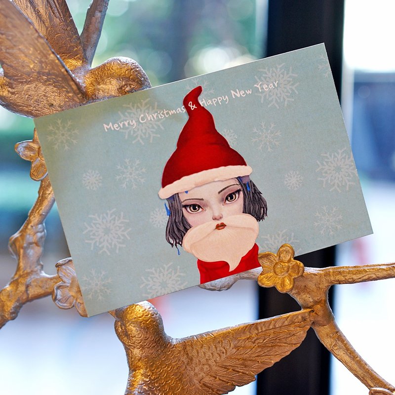 Christmas - Christmas gift - Xmas Santa girl! Postcard - Christmas card - Xmas i - 卡片/明信片 - 纸 多色